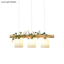 GobekUsa Industrial 3-Light Hanging Pendant for Coffee Shop with Milky Glass Cylinder, Wooden Stick, and Bird Accent