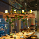 GobekUsa Industrial Marble Pendant Light with 4 Wood Lights for Dining Room Island