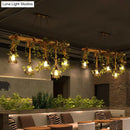 GobekUsa Industrial Style Wood Pendant Light with Cage Shade - Island Linear Chandelier Beige