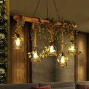 GobekUsa Industrial Style Wood Pendant Light with Cage Shade - Island Linear Chandelier Beige