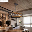GobekUsa Industrial Wood Rectangular Island Chandelier Light for Living Room Decor