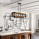 GobekUsa Industrial Wood Rectangular Island Chandelier Light for Living Room Decor