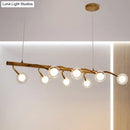 GobekUsa Industrial Wooden Chandelier – Branching Drop Pendant, 6/8 Head, Brown with Modo Clear Glass Shade for Dining Hall or Island