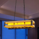 GobekUsa Industrial Wooden Island Pendant Lamp with Glass Cylinder Shade - Multi Light Restaurant Fixture