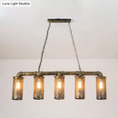 GobekUsa Wrought Iron Pipe Pendant Lighting with 5 Heads - Warehouse Brass Ceiling Light for Restaurant, Kitchen Island - Cylinder Mesh Shade