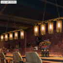 GobekUsa Wrought Iron Pipe Pendant Lighting with 5 Heads - Warehouse Brass Ceiling Light for Restaurant, Kitchen Island - Cylinder Mesh Shade