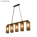 GobekUsa Wrought Iron Pipe Pendant Lighting with 5 Heads - Warehouse Brass Ceiling Light for Restaurant, Kitchen Island - Cylinder Mesh Shade
