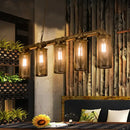 GobekUsa Wrought Iron Pipe Pendant Lighting with 5 Heads - Warehouse Brass Ceiling Light for Restaurant, Kitchen Island - Cylinder Mesh Shade