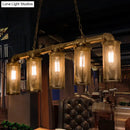 GobekUsa Wrought Iron Pipe Pendant Lighting with 5 Heads - Warehouse Brass Ceiling Light for Restaurant, Kitchen Island - Cylinder Mesh Shade