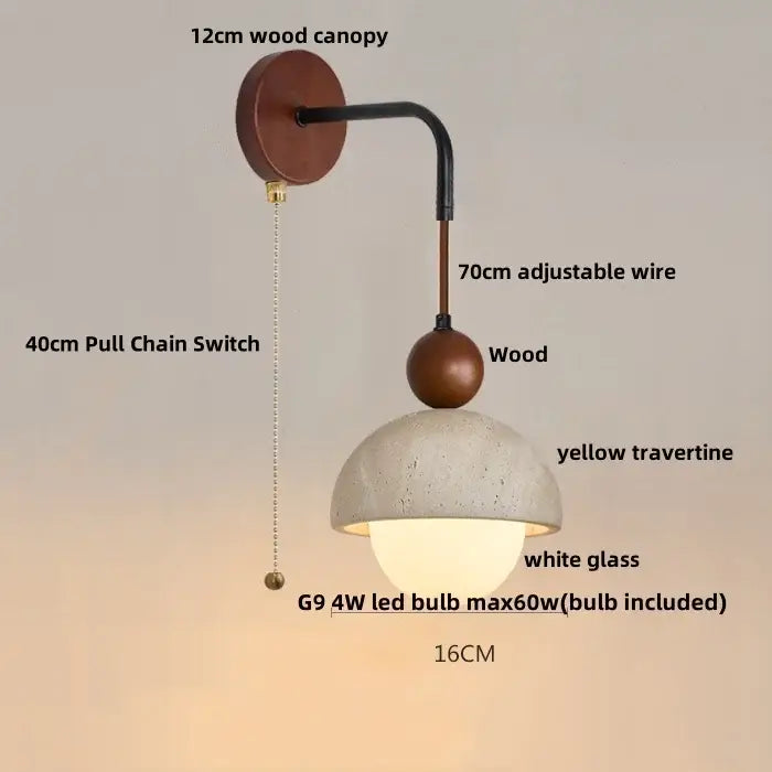 GobekUsa LED Yellow Travertine Stone Wall Lamp with Pull Chain Switch, photo 13 of 21