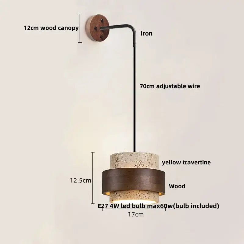 GobekUsa LED Yellow Travertine Stone Wall Lamp with Pull Chain Switch, photo 16 of 21