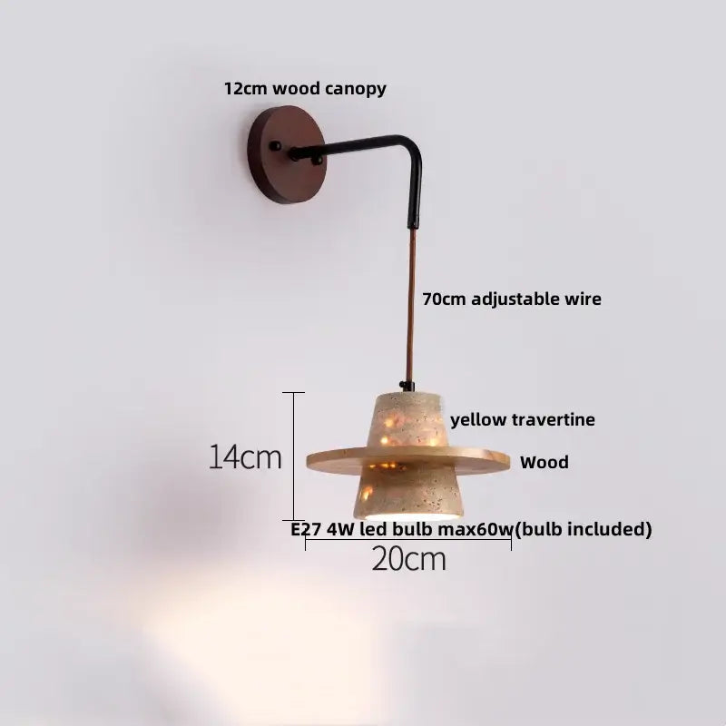 GobekUsa LED Yellow Travertine Stone Wall Lamp with Pull Chain Switch, photo 9 of 21