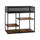 4-Tier Industrial Console Table with Wire Basket and shelf-Rustic Brown by DirectDeals
