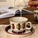 Ink flowers ceramic cup and saucer set dining room floral teacup by Decorbites