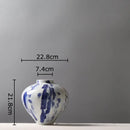 GobekUsa Blue & White Porcelain Vase: Ink Style Flowers, Aesthetic Room Decor