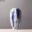 GobekUsa Blue & White Porcelain Vase: Ink Style Flowers, Aesthetic Room Decor