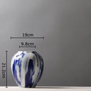 GobekUsa Blue & White Porcelain Vase: Ink Style Flowers, Aesthetic Room Decor