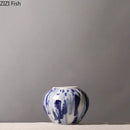 GobekUsa Blue & White Porcelain Vase: Ink Style Flowers, Aesthetic Room Decor