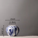 GobekUsa Blue & White Porcelain Vase: Ink Style Flowers, Aesthetic Room Decor