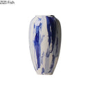 GobekUsa Blue & White Porcelain Vase: Ink Style Flowers, Aesthetic Room Decor