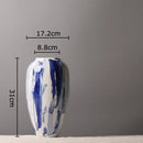GobekUsa Blue & White Porcelain Vase: Ink Style Flowers, Aesthetic Room Decor