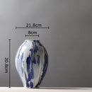 GobekUsa Blue & White Porcelain Vase: Ink Style Flowers, Aesthetic Room Decor