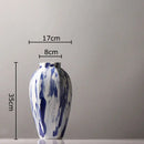 GobekUsa Blue & White Porcelain Vase: Ink Style Flowers, Aesthetic Room Decor