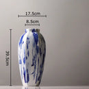 GobekUsa Blue & White Porcelain Vase: Ink Style Flowers, Aesthetic Room Decor