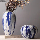 GobekUsa Blue & White Porcelain Vase: Ink Style Flowers, Aesthetic Room Decor
