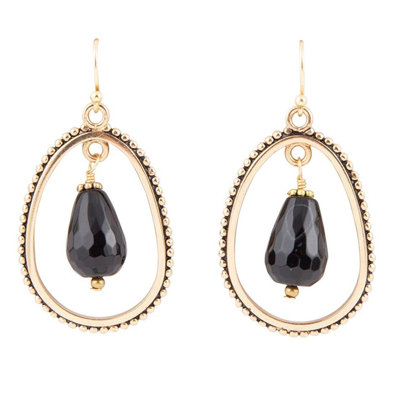 Inline Black Onyx Drop Golden Earrings