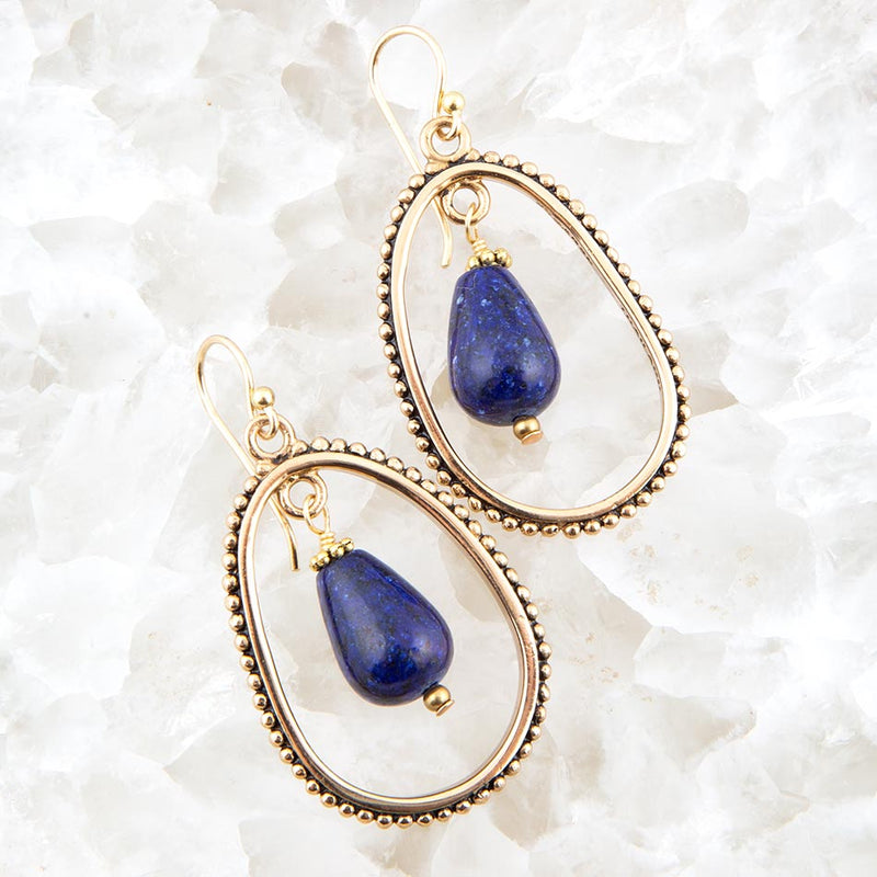 Inline Blue Lapis Drop Golden Earrings