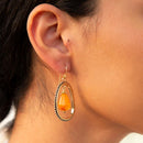Inline Orange Jade Drop Golden Earrings