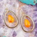 Inline Orange Jade Drop Golden Earrings