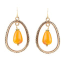 Inline Orange Jade Drop Golden Earrings