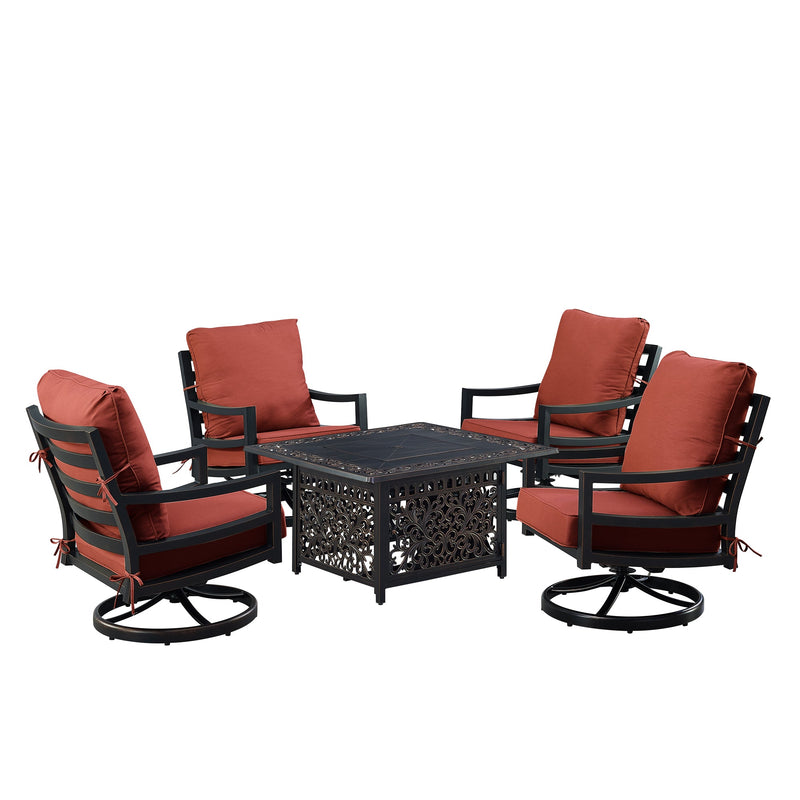 Black Aluminum Fire Table Set with Four Club Chairs