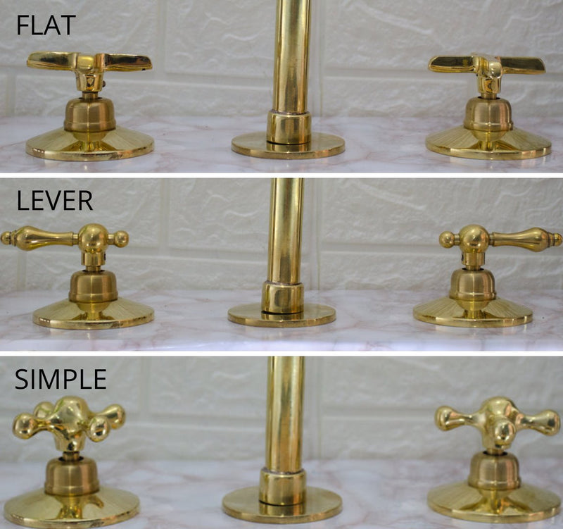 Widespread 3 Holes Solid Unlacquered Brass Faucet, Vanity Sink Faucet, Antique Brass Bathroom Faucet