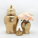 GobekUsa Golden Pattern Porcelain Ginger Jar Vase with Lid for Home Decor