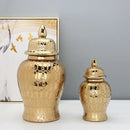 GobekUsa Golden Pattern Porcelain Ginger Jar Vase with Lid for Home Decor