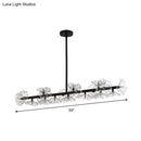 GobekUsa Iron Black Linear 19-Head Suspension Lamp: Modern Island Pendant Light with Crystal Bead Flower Decor