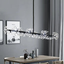 GobekUsa Iron Black Linear 19-Head Suspension Lamp: Modern Island Pendant Light with Crystal Bead Flower Decor
