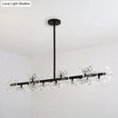 GobekUsa Iron Black Linear 19-Head Suspension Lamp: Modern Island Pendant Light with Crystal Bead Flower Decor