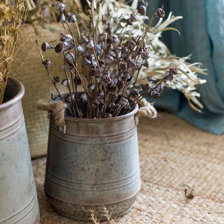 Metal Flower Pail with Rope Handles