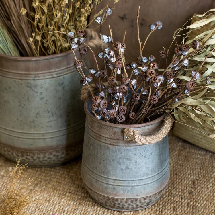 Metal Flower Pail with Rope Handles