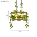 GobekUsa Iron Industrial 2-Head Black Island Pendant Light with Potted Plant - Rectangular Design