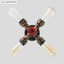 GobekUsa Iron Industrial-Style 4-Light Bronze Semi Flush Mount with Burst Pipe Foyer Ceiling Design