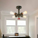 GobekUsa Iron Industrial-Style 4-Light Bronze Semi Flush Mount with Burst Pipe Foyer Ceiling Design
