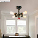 GobekUsa Iron Industrial-Style 4-Light Bronze Semi Flush Mount with Burst Pipe Foyer Ceiling Design