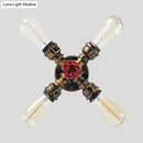 GobekUsa Iron Industrial-Style 4-Light Bronze Semi Flush Mount with Burst Pipe Foyer Ceiling Design
