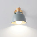 GobekUsa Iron Macaron Handle Wall Sconce Lamp - Bowl Bedside Light Fixture in Grey/Black with Wood Top