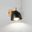 GobekUsa Iron Macaron Handle Wall Sconce Lamp - Bowl Bedside Light Fixture in Grey/Black with Wood Top